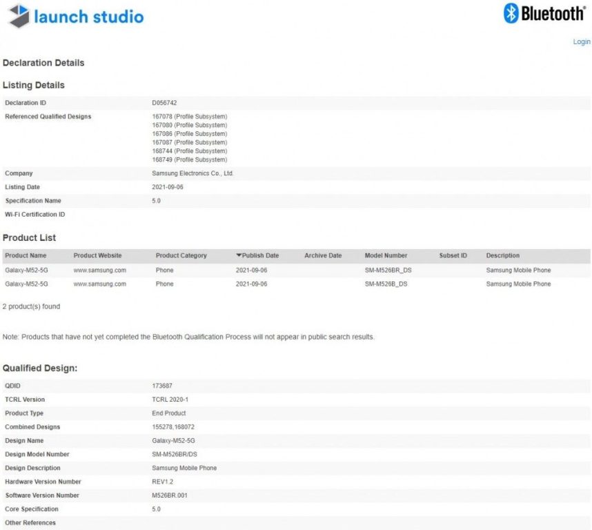 گلکسی M52 5G سامسونگ با دریافت مجوز بلوتوث، یک قدم به معرفی نزدیک‌تر شد