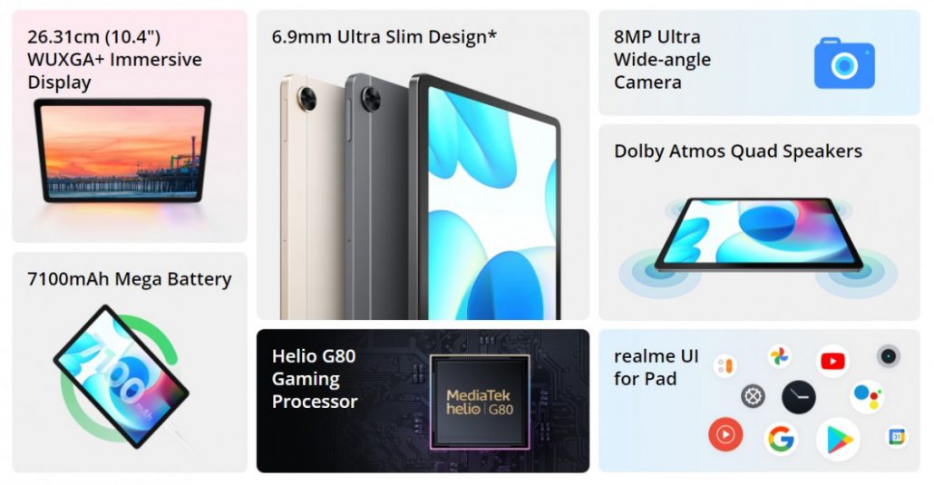 اطلاعات تکمیلی از تبلت Realme Pad؛ صفحه نمایش 10 اینچی، بدنه فوق‌العاده باریک و قیمت هیجان‌انگیز!