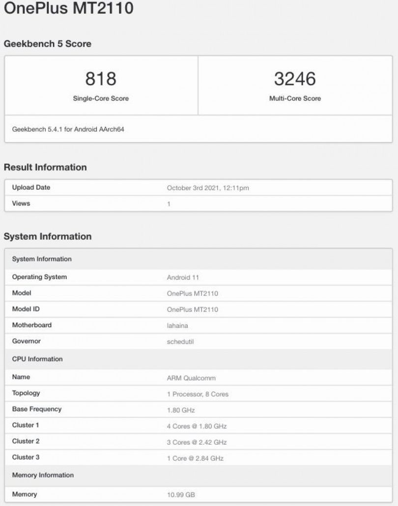 گوشی OnePlus 9 RT با چیپست اسنپدراگون 888 در گیک‌بنچ رویت شد