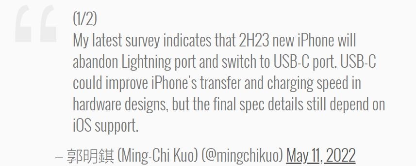 مینگ چی کو: اپل سرانجام در آیفون 15 سال 2023، از پورت USB-C استفاده می‌کند!