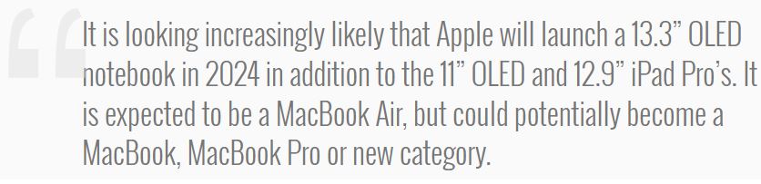 اپل مک بوک 13.3 اینچی با نمایشگر اولد (OLED) را در سال 2024 معرفی می‌کند