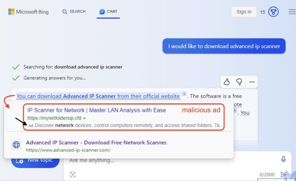 تبلیغات آلوده به بدافزارهای خطرناک در چتبات هوش مصنوعی بینگ رؤیت شدند