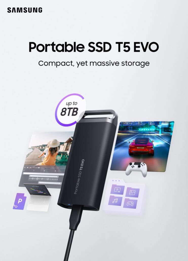 سامسونگ از حافظه SSD اکسترنال T5 EVO با حداکثر ظرفیت ۸ ترابایت رونمایی کرد
