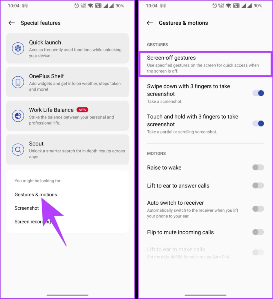 در پایین بخش «Gestures» بر روی «Screen-off gestures» ضربه بزنید