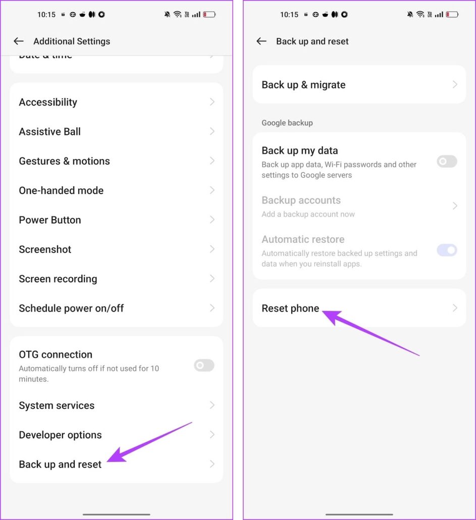 بر روی «Reset phone» ضربه بزنید.