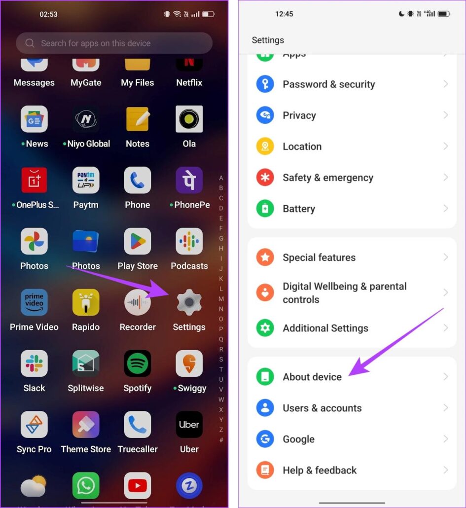 بر روی «About device» ضربه بزنید.