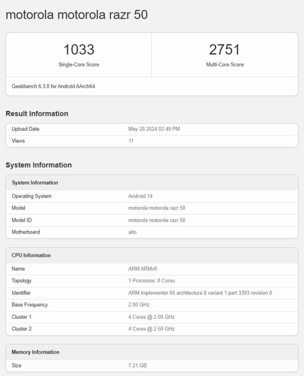 مشخصات کلیدی موتورولا ریزر 50 بر روی بنچمارک گیک بنچ رؤیت شد