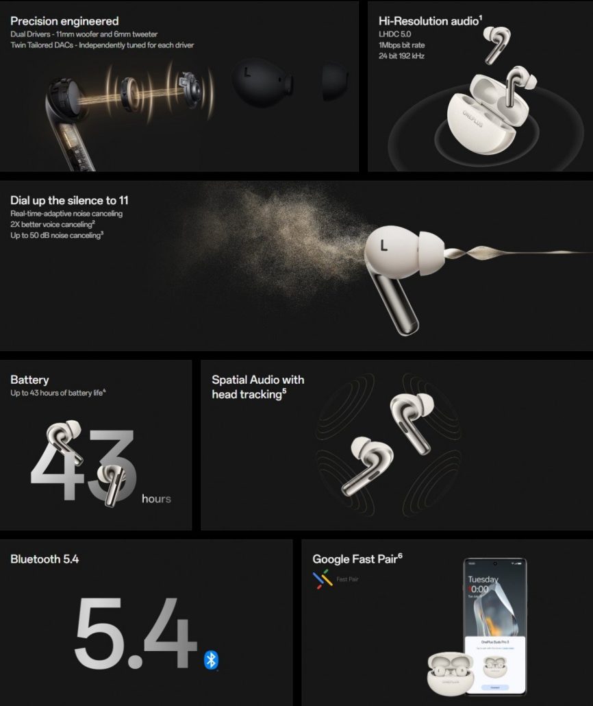 وان‌پلاس بادز پرو ۳ با قابلیت حذف نویز فعال تطبیقی معرفی شد