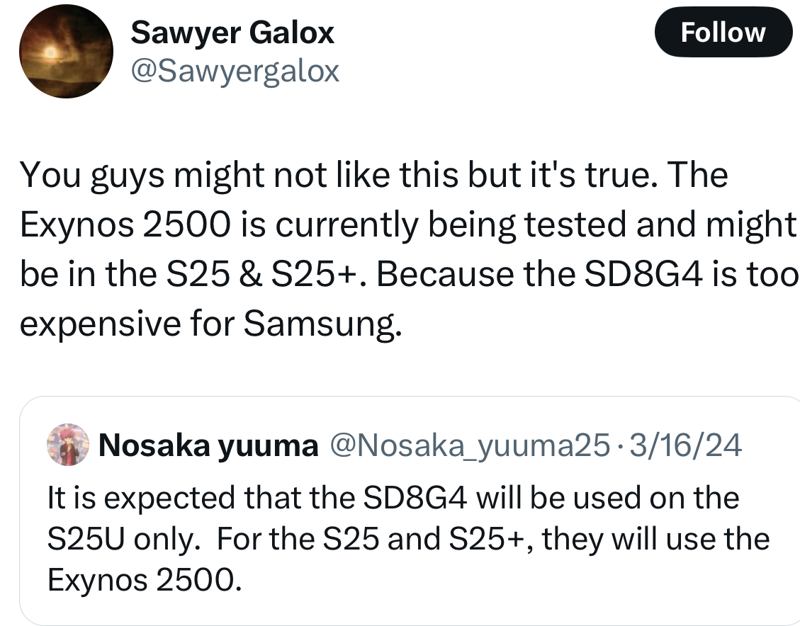 گلکسی S25 و گلکسی S25 پلاس احتمالاً به تراشه اگزینوس 2500 مجهز خواهند شد!