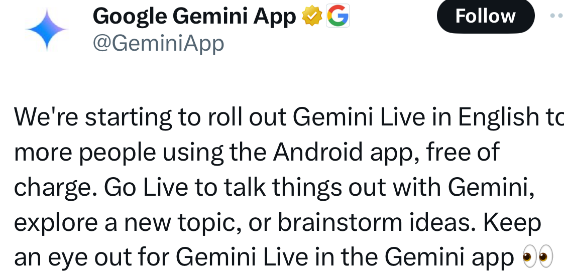 دستیار مجازی جمینای لایو برای تمامی کاربران دستگاه‌های اندرویدی منتشر شد!