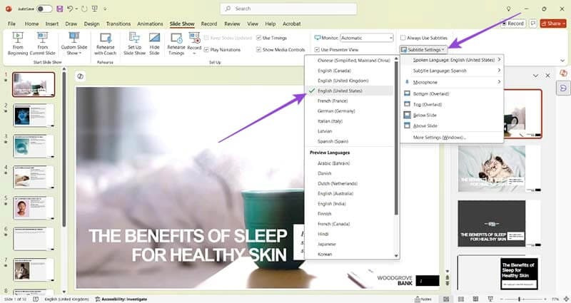 آموزش قدمبهقدم اضافه کردن ترجمهی همزمان به اسلایدهای پاورپوینت