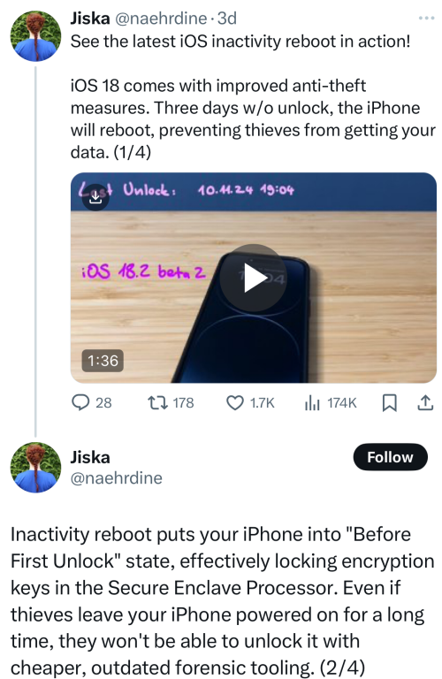 قابلیت امنیتی Inactivity reboot اپل؛ راهاندازی مجدد آیفون پس از سه روز عدم فعالیت!