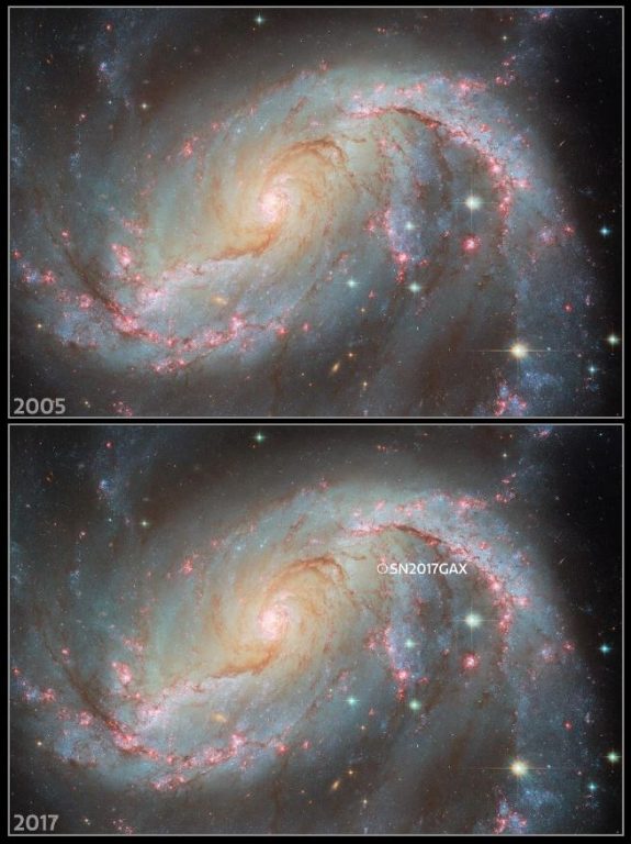 تلسکوپ هابل انفجار یک ابرنواختر را در یک کهکشان مارپیچی و خیره‌کننده آشکار کرد!