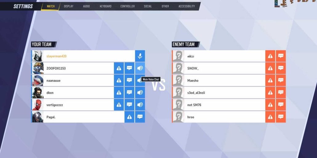 آموزش بلاک یا بیصدا کردن بازیکنان در بازی Marvel Rivals