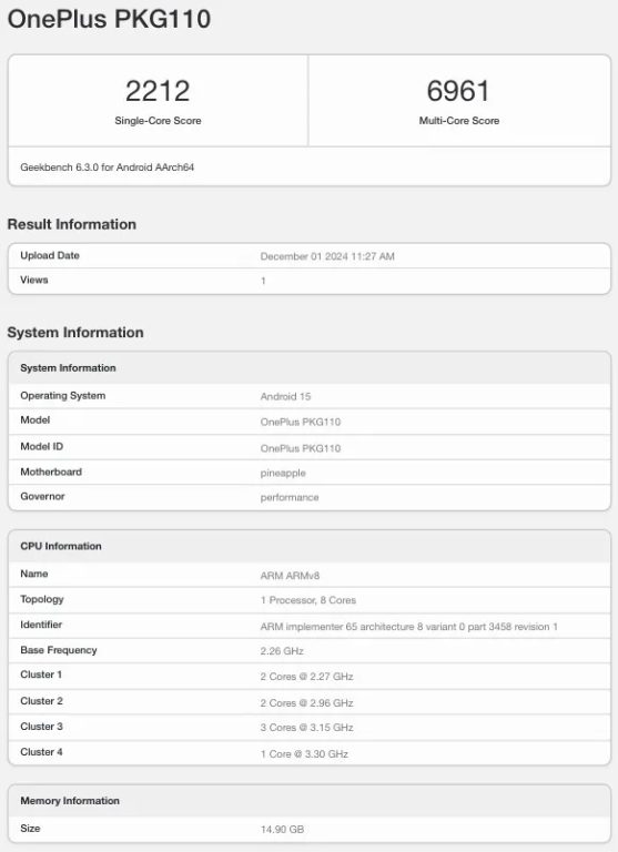 وان پلاس ایس 5 با چیپست اسنپدراگون 8 نسل 3 در بنچمارک گیکبنچ رویت شد