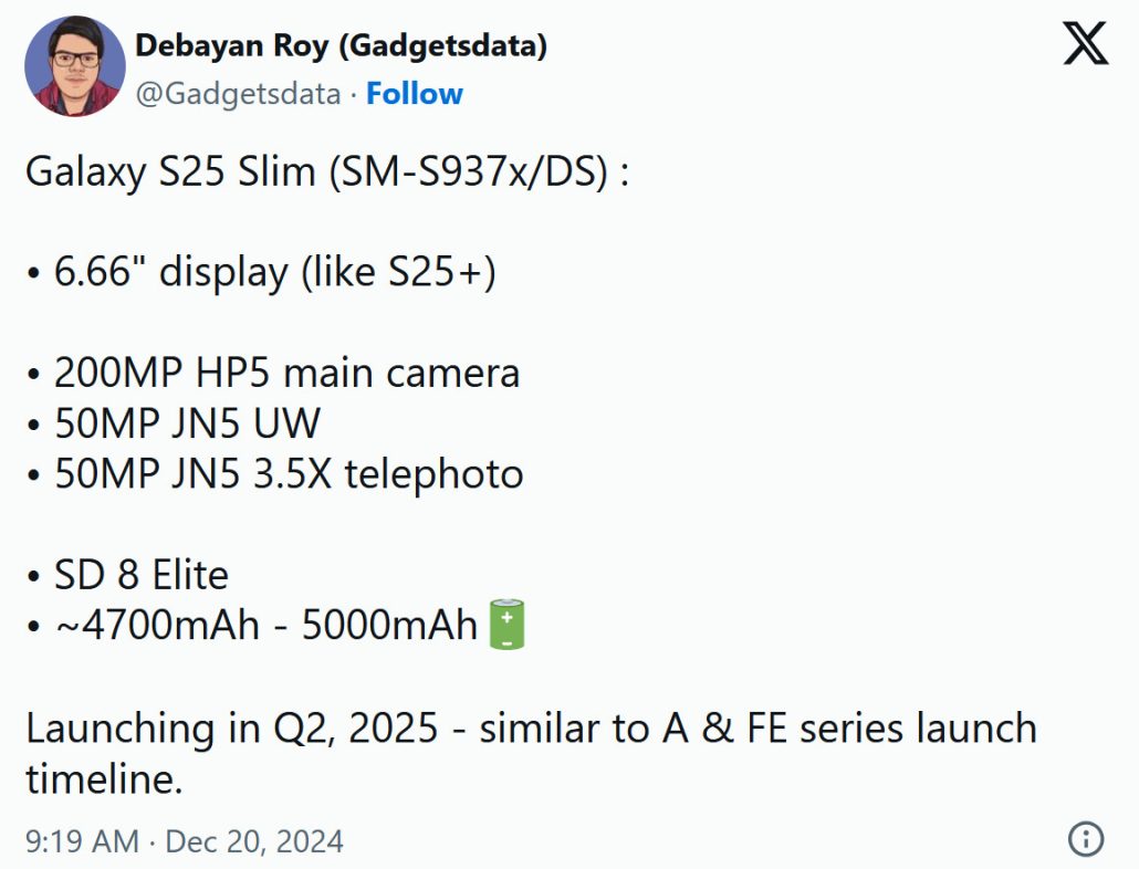 مشخصات فاش‌شده گلکسی S25 اسلیم از رقیب قدرتمندی برای آیفون 17 ایر خبر می‌دهند!