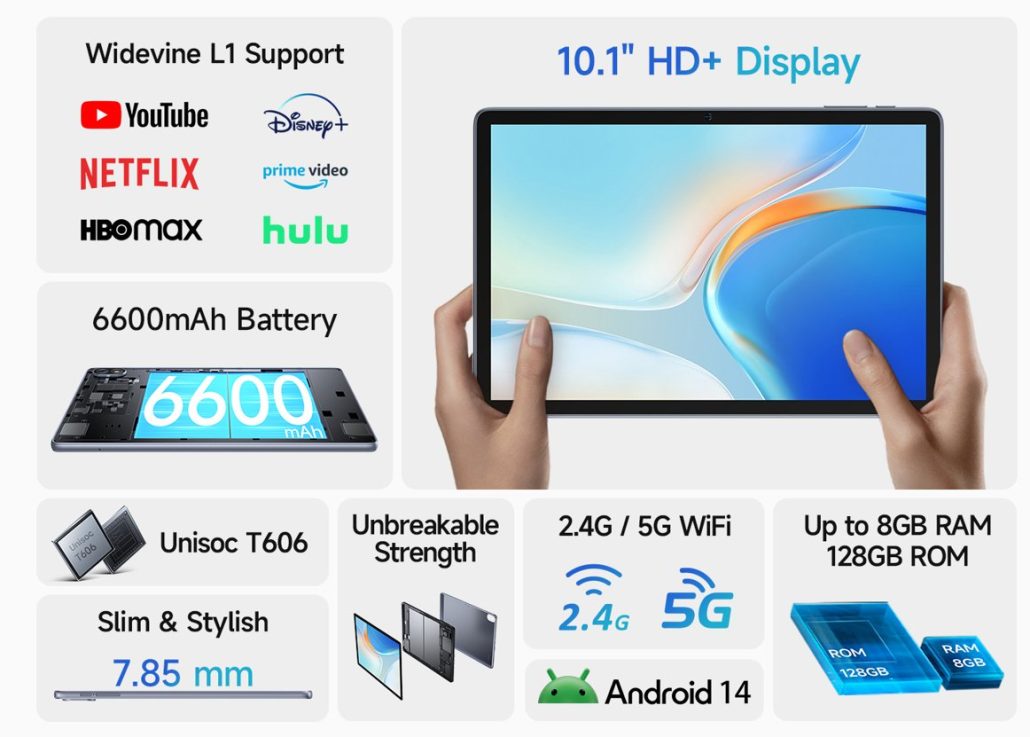 تبلت یولفون تب W10 با نمایشگر ۱۰٫۱ اینچی و شارژدهی بالا معرفی شد