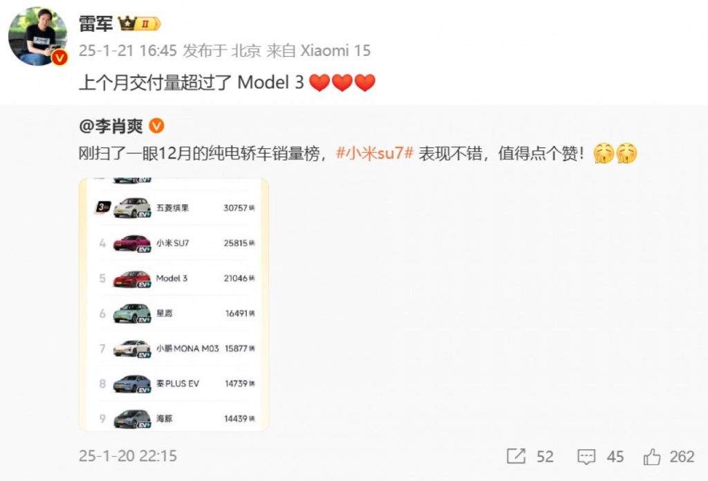 فروش خودروی الکتریکی شیائومی SU7 در چین از تسلا مدل 3 پیشی گرفت!