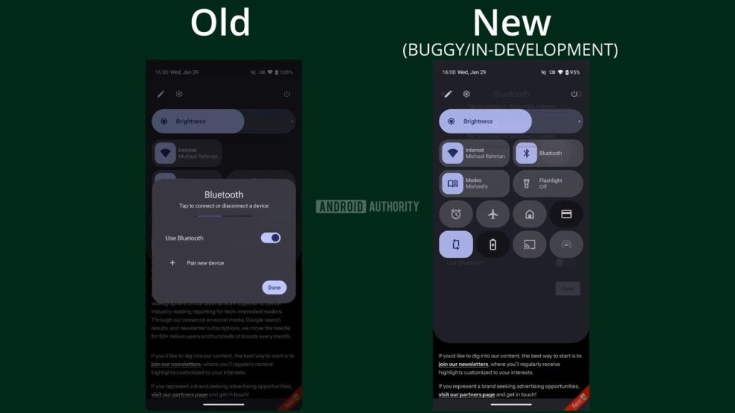 اندروید 16 ممکن است کاشیهای تنظیمات سریع را به حالت اندروید 5 تا 8 بازگرداند!