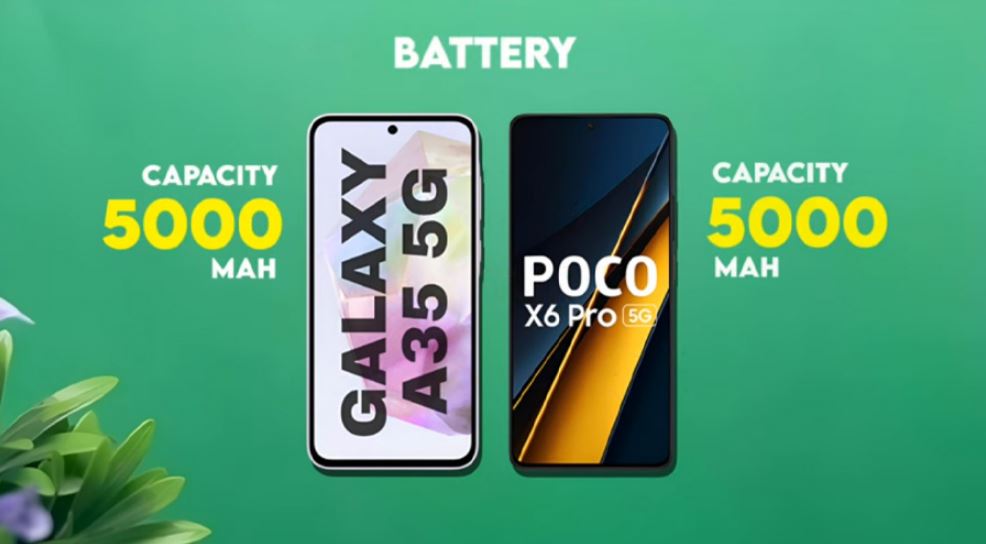 مقایسه باتری گوشی a35 و پوکو x6 پرو