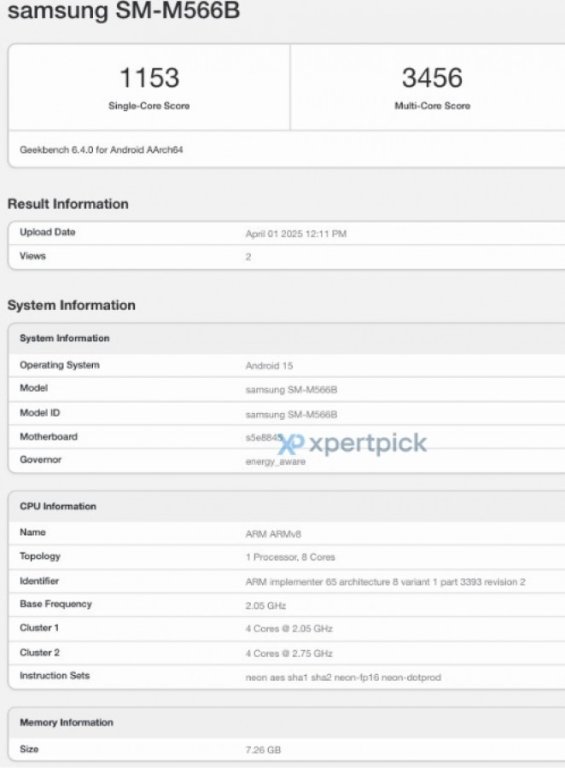 گلکسی M56 سامسونگ در پایگاه گیک بنچ رویت شد