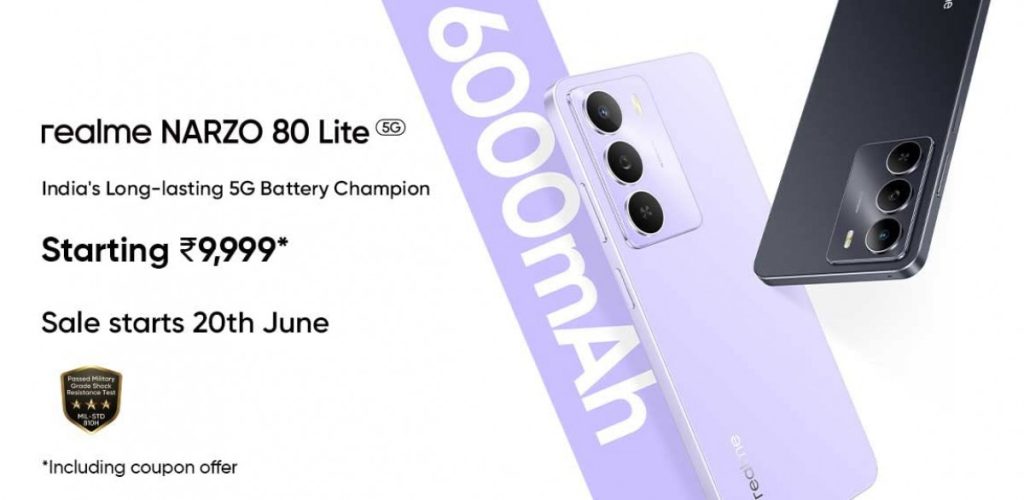 ریلمی نارزو 80 لایت 5G با دایمنسیتی 6300 و باتری 6000 میلی‌آمپر ساعتی معرفی شد