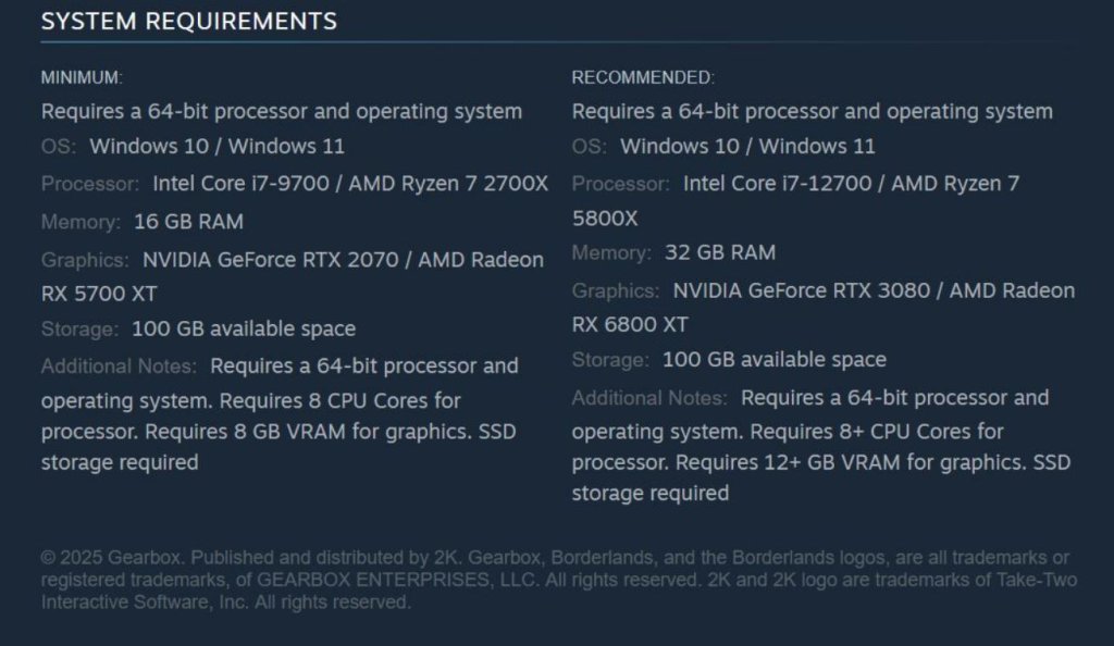 سیستم مورد نیاز بازی Borderlands 4 مشخص شد
