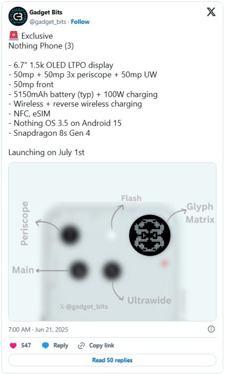 مشخصات کامل ناتینگ فون 3 به بیرون درز کرد