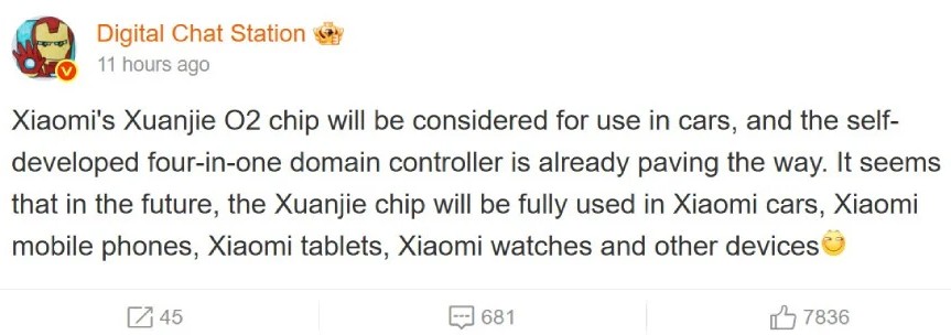 تراشه XRING O2 شیائومی علاوه بر گوشیها، تبلتها و ساعتها از خودروها نیز پشتیبانی میکند!