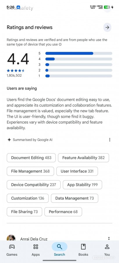 فروشگاه گوگل پلی اکنون خلاصه نظرات را با کمک هوش مصنوعی ارائه میدهد