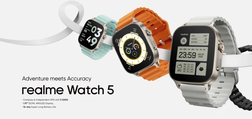 ریلمی واچ ۵ با نمایشگر امولد و پشتیبانی از GPS رونمایی شد