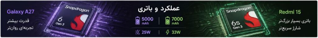 گلکسی A27 سامسونگ یا ردمی ۱۵ شیائومی؛ کدام یک ارزش خرید بیشتری دارد؟