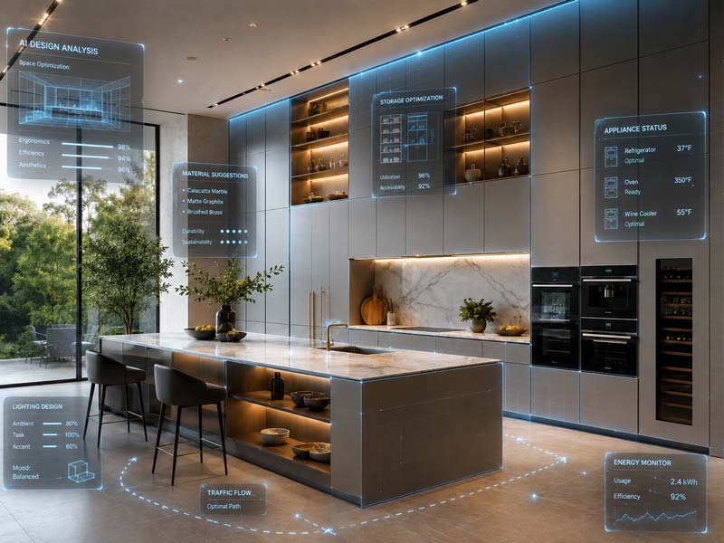 طراحی کابینت آشپزخانه مدرن تا سقف با هوش مصنوعی