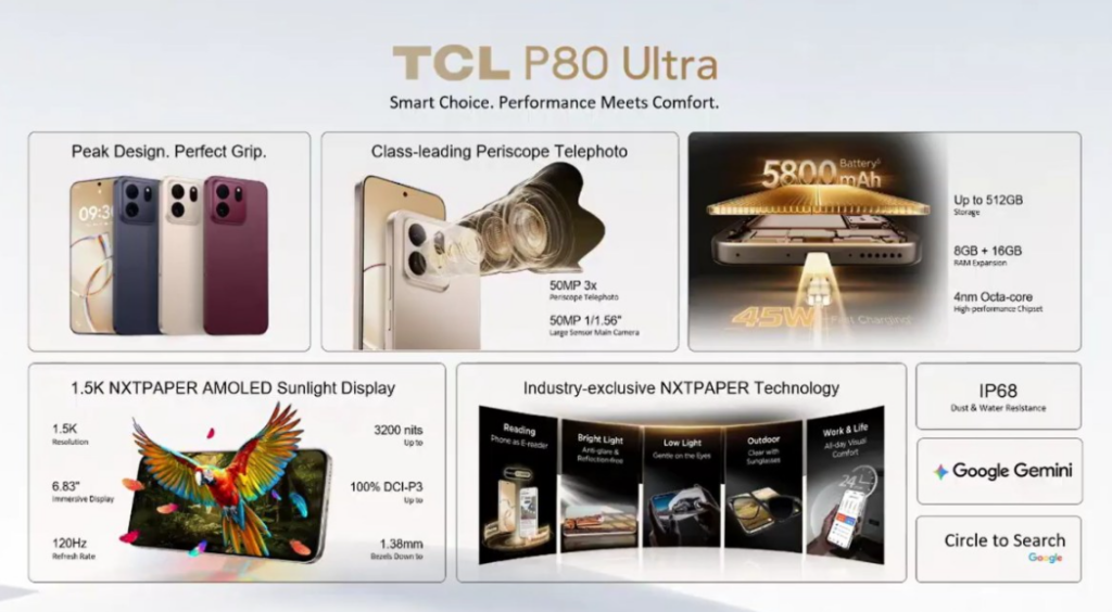 TCL P80 اولترا با نمایشگر OLED NxtPaper از راه رسید!