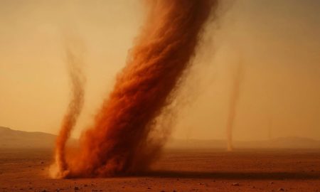 ثبت تصویر جذاب برخورد دو گردباد توسط مریخ نورد استقامت!